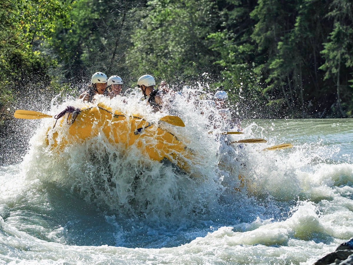 Family rafting the Kicking Horse River near Golden, British Columbia